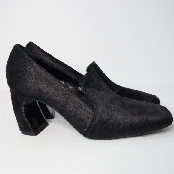 Zara, Hair Fur Curved Block Heel Square Toe Heels, Black - Picture 4 of 10